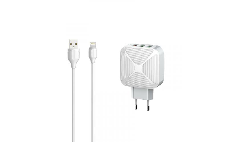 LDNIO fast travel charger and USB-A to lightning cable { 18W max USB-A ( QC3.0 ) port + 12W max two USB-A ports / one meter cable length } A3310q